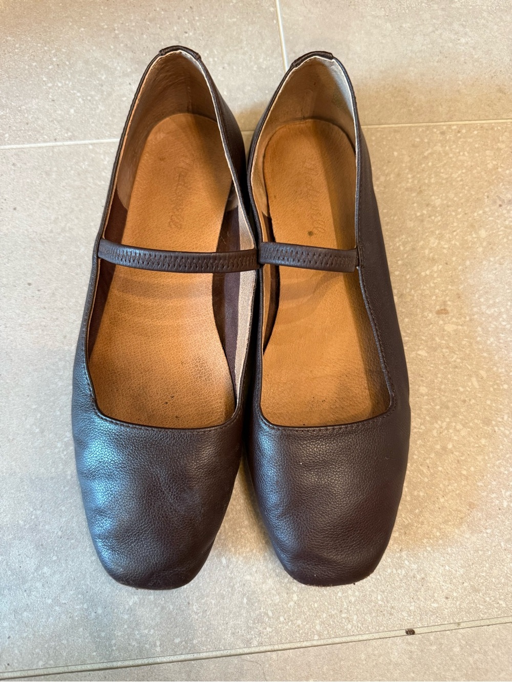 Madewell Dark Brown Leather Mary Jane Flats